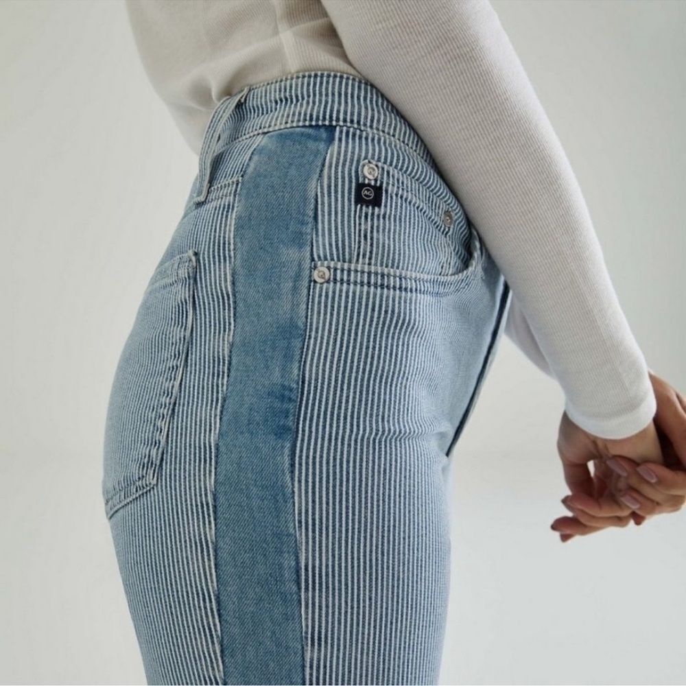 AG Isabelle Panel High Rise Straight Crop Jeans Victory Striped Size 28 R